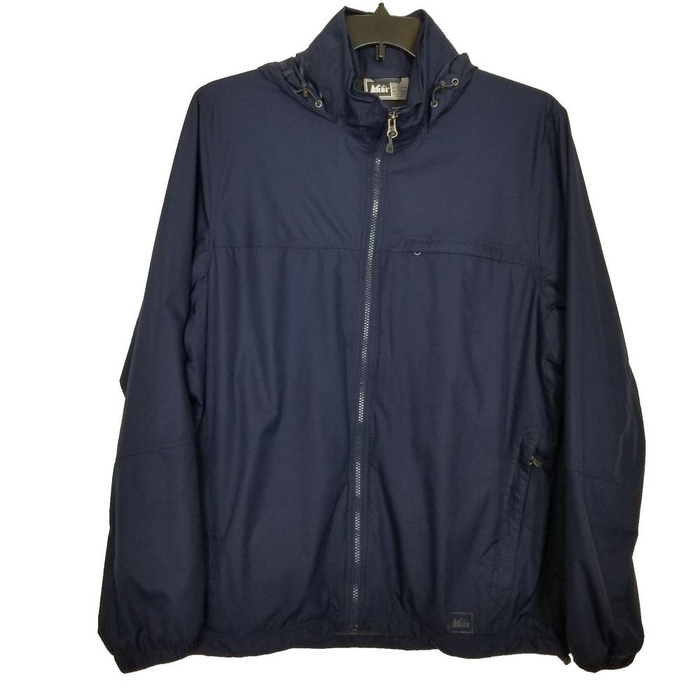 REI Co-op Men Hooded Windbreaker Jacket Sz XL Navy Zip Up Outdoor
